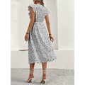 code new arrival  women's single-breasted v neck cardigan ruffle sleeve floral dress