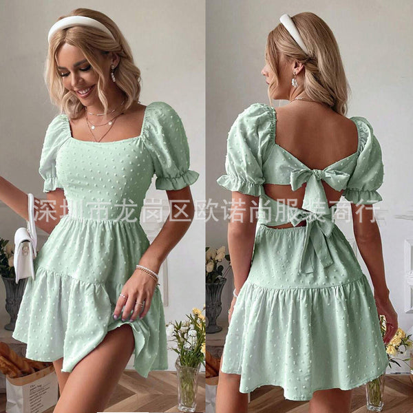 's new  VCAY Swiss polka dot lace-up halter ruffle hem dress