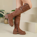 round toe over-the-knee boots for women  winternew arrivalfleece-linedslimming lookthick sole belt buckle high heel slim boots