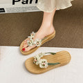 New platform heel 4cm fairy style floral flip-flops - women's summer outdoor anti-slip versatile beach sandals