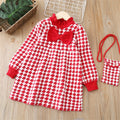 Girls' knit sweater dress with bag -  autumn/winter new arrival - houndstooth bowknot lace fashion dress