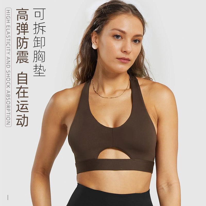 Naked cut out design beautiful back fitness tops running high intensity yoga bra vest halter sports intimates women