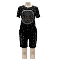 Export african women's sportswear set - t-shirt and shorts outfit with rhinestone lettering and beaded embellishments - casual, fashionable european and american style clothing