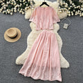 French chic lace-trimmed bubble sleeve top & high-waisted midi skirt two-piece set - slimming look