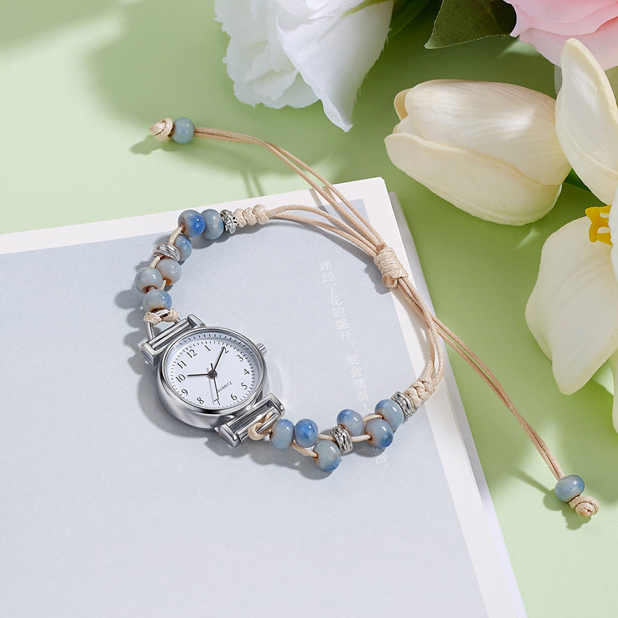 Xiaoxiangfeng braided watch girls bracelet watch nicheaccessible luxuryinschiceasiest for matchcamellia beaded watch