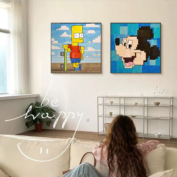 Trend cartoon animation hanging painting living room bedroom bedside pixel square decorative painting sneakers fun art mural