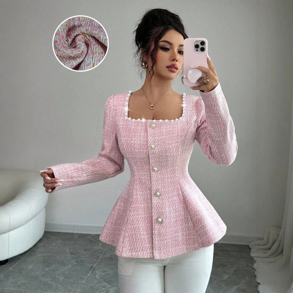 european and american cross-border women's fashion: new elegant pink long-sleeve top