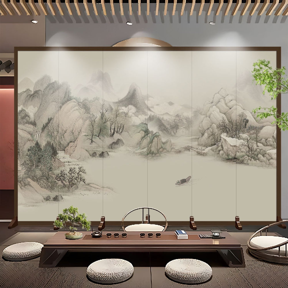 Screen partition landscape ink simple foldablemovable entrance facing the door living room baffle partition screen