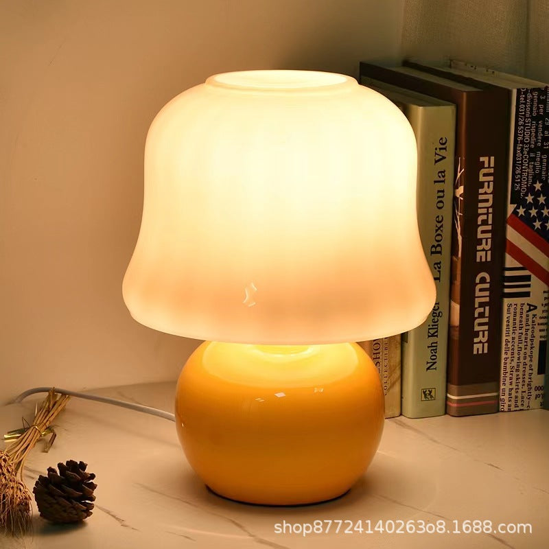French cream mushroom table lamp - bedroom bedside lamp - cozy nordic light luxury ambiance - glass high-end gift night light