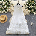 Gentle wind neckline bows strap halter sleeveless dress female french stereo butterfly mesh fairy dress
