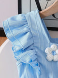 summer new arrival: sweet ruffle sleeve a-line top + flare pants two-piece set for cross-border e-commerce