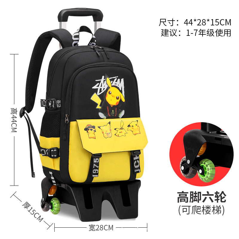 Primary school students tie rod schoolbag men's and women's six-wheel staircase climbing removable tie rod schoolbag second to sixth grade factory direct sales