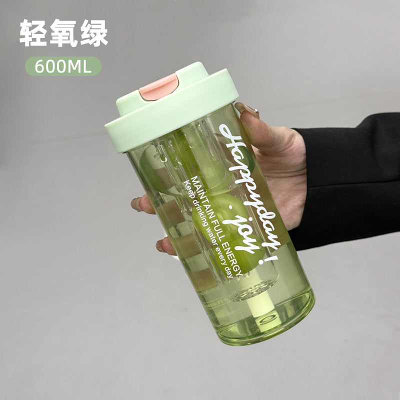 High-style cartoon floating ball plastic cup, large capacity, portable, trendy direct-drink plastic straw water cup, tea infuser cup - wholesale