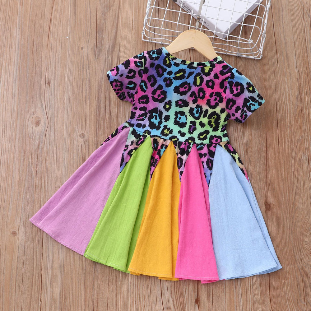 kids' summer short-sleeve dress - heart, dinosaur, and rainbow print