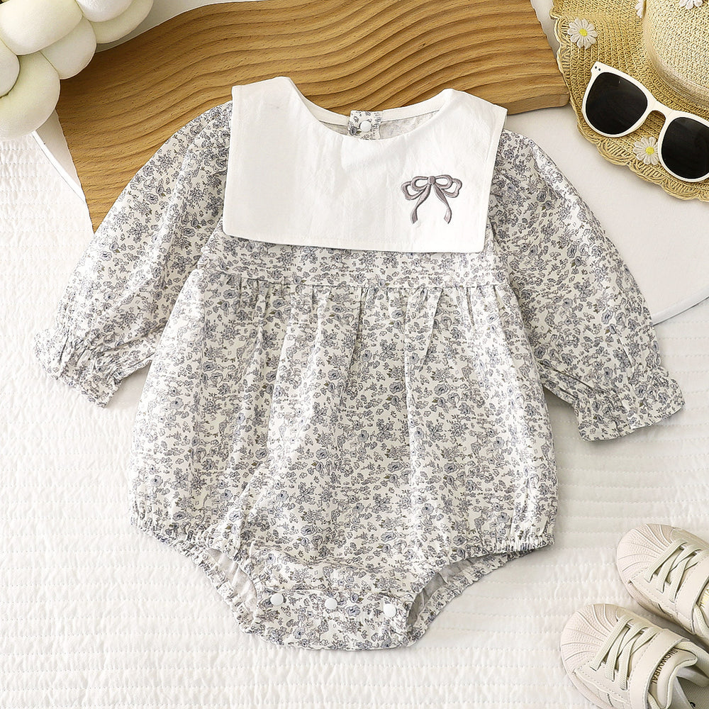 K-style baby summernew arrival bag butt baby pure cotton jumpsuit floral long sleeves romper female baby khaki