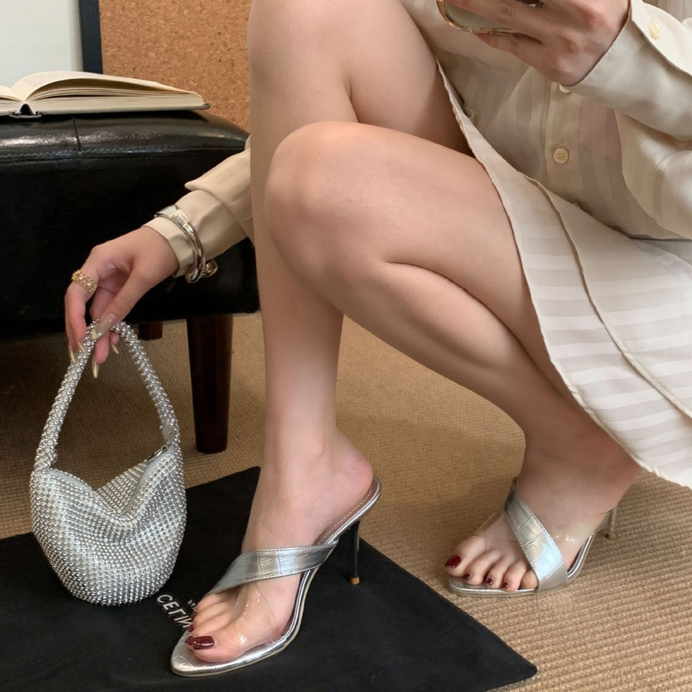 fashion women's pointed toe stone pattern one-piece strap stiletto sandals women's shoes white high heels pointed toe stiletto heels