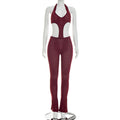 nightclub style sexy hot girl pure color see-through silmslimming lookknitting deep v jumpsuit one-piece jumpsuit