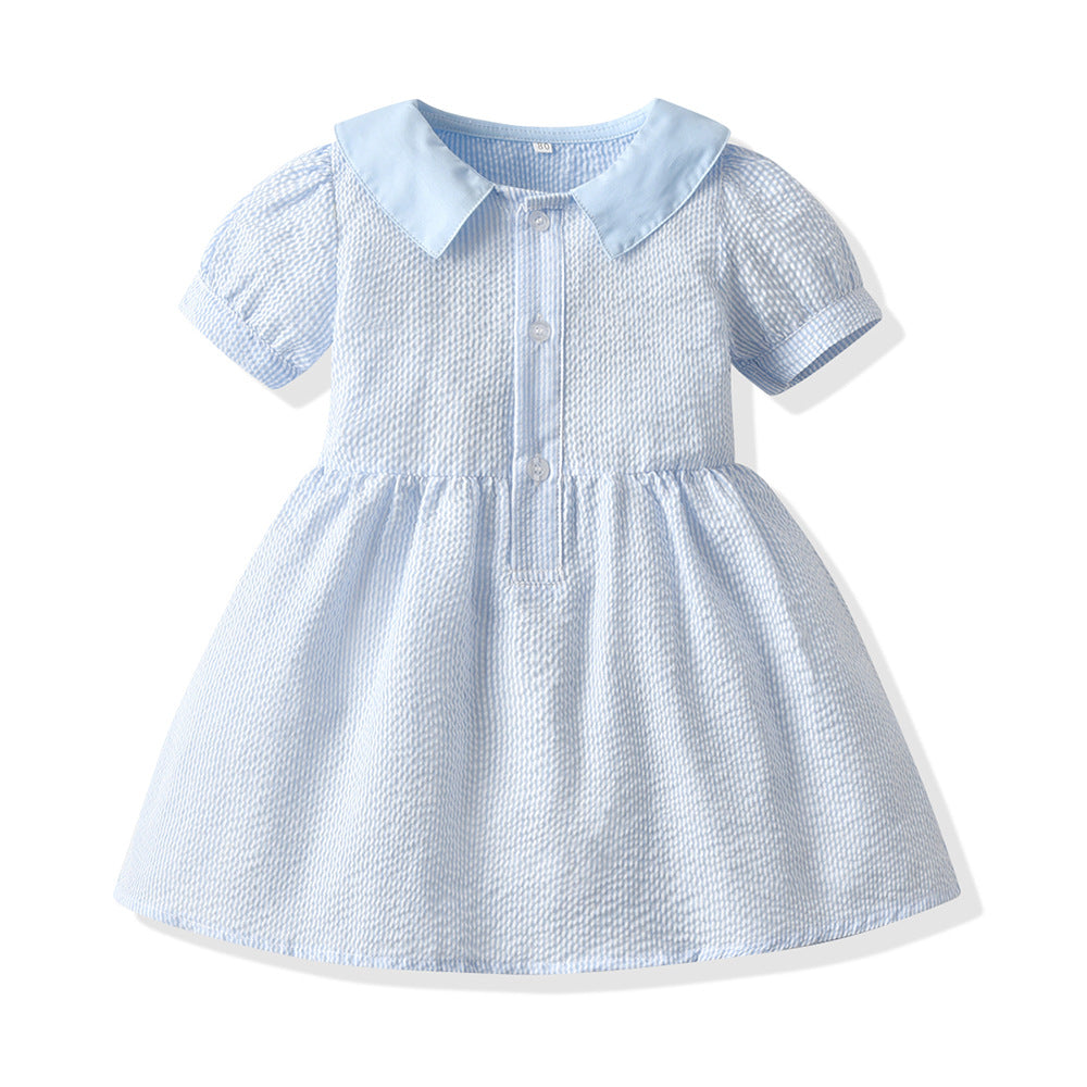 Summer boys' new export style striped bubble cotton short-sleeved shirt and overalls set, korean style children's formal wear