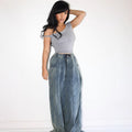 European and american style women's casual jeans -  cross-border fashion - streetwear elastic waist drawstring loose straight-leg pants