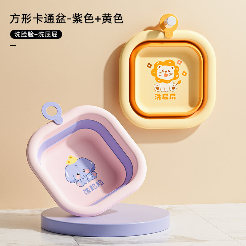 New arrivalkids cartoon square foldable washbasin baby portable washbasin dormitory for home small basin