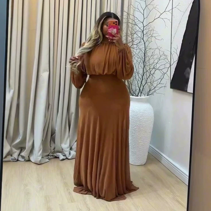 European and american cross-border women's fashion:  summer new collection - elegant and sweet pleated puff sleeve blouse with high-waisted midi skirt set