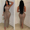 C6942 cross-border   independent station fashion women's sexy mesh see-through maxi dress