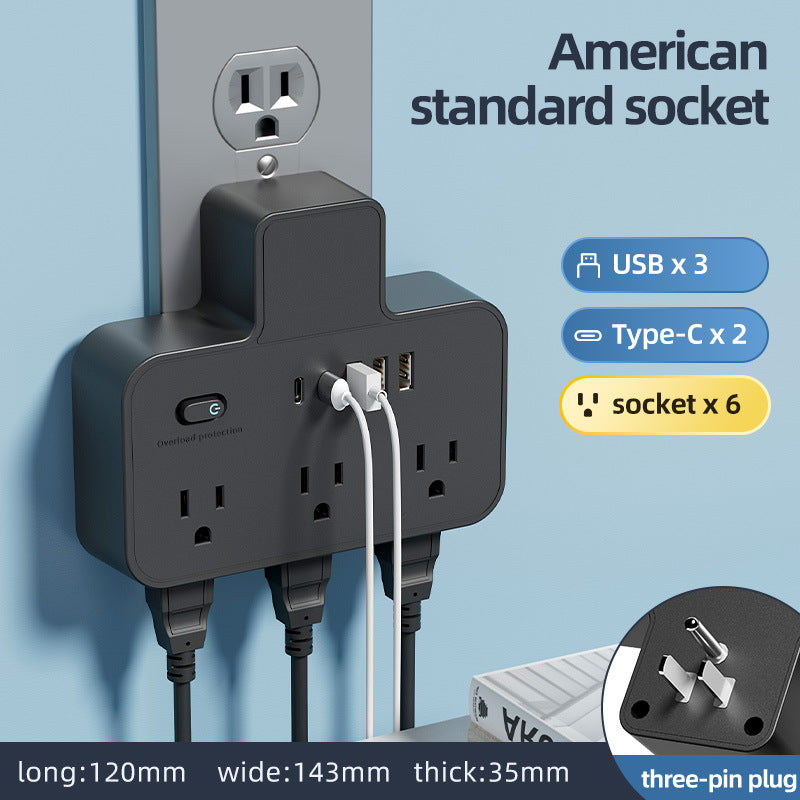 Us standard power strip, american plug adapter, us/canada converter, overload protection, ul/fcc certified, with clock