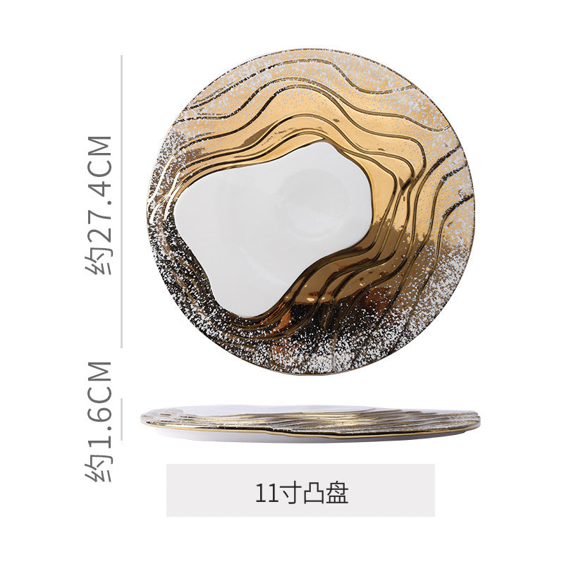 Personalized artistic ceramic western food plating plates for restaurants and hotels - light luxury gold-trimmed ceramic plates for steak and high-end desserts