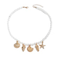 European and american cross-border ocean style alloy shell starfish conch pendant necklace, light luxury niche pearl jewelry necklace