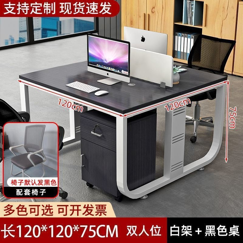 Modern minimalist office desk and chair set - 4-6 person workstation with partitioned desks and booth seating for employees