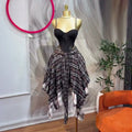 Fashion cross-border women's clothing  summer new style eleganttube top fishbone suspender plaid asymmetrical skirt suit