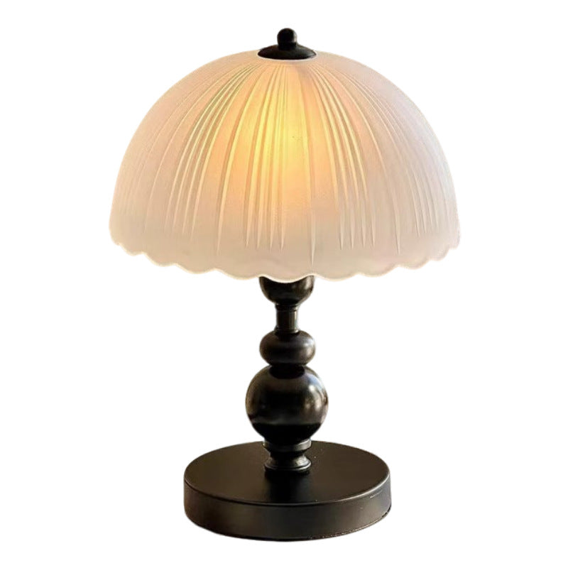 Wabi-sabi style glass table lamp, european and american retro bedroom study bedside lamp, decorative solid wood light luxury night light, ambient light