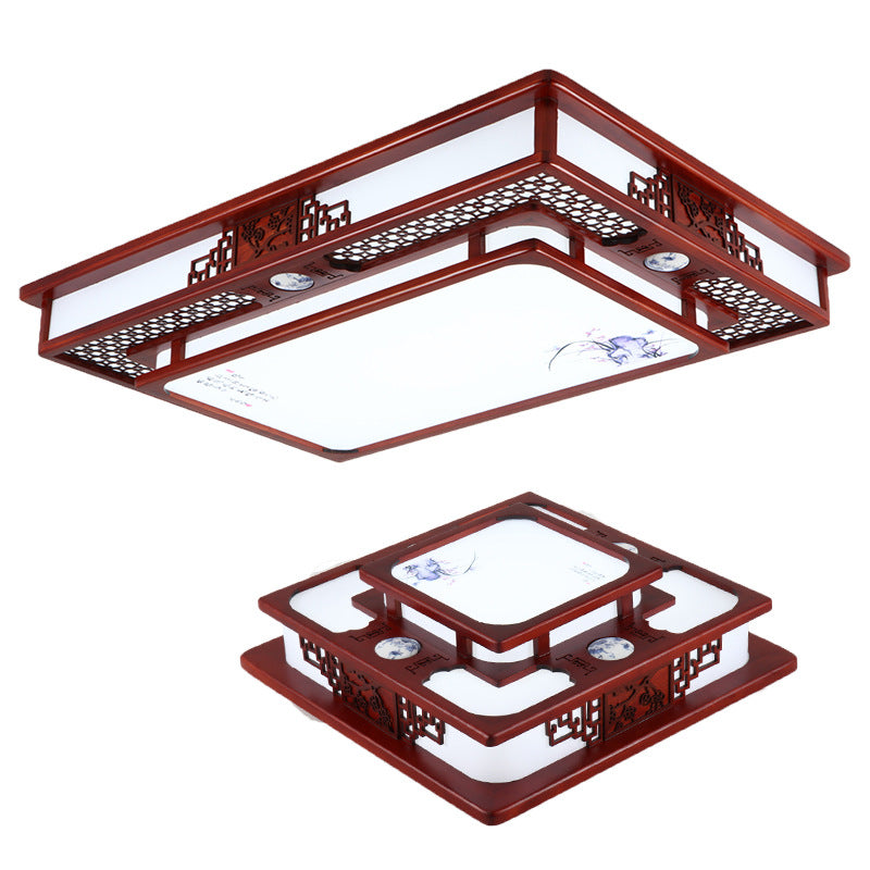 Chinese ceiling lamp rectangular solid wood living room lamp antique Chinese style Chinese style dining room bedroom lamp LED lighting