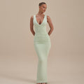 Amazon  summer new arrival: elegant sleeveless v-neck sexy bodycon ruched back slit dress for women