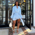 European and american cross-border women's fashion:  autumn new arrival - elegant tie-waist ruched lantern sleeve slimming ruffle hem dress