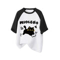 Girls' summer  new cute two-piece set: kitten casual short-sleeve loose-fit plaid pants outfit with cartoon design