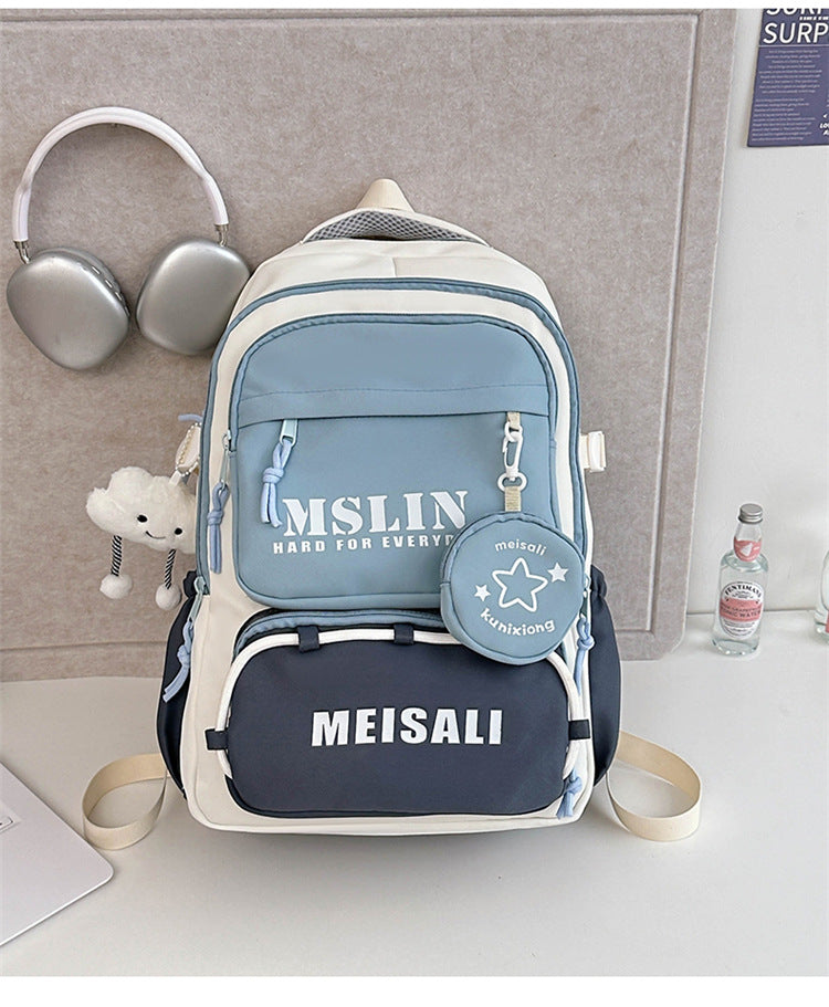 New student backpack contrasting colors fashion trend versatile new middle school student college student backpack men and women the same style