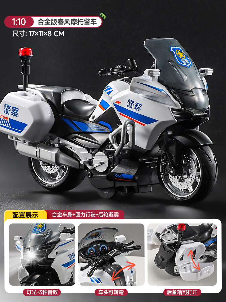 Alloy motorcycle toy for boys, racing simulation motorcycle model, iron horse police car, children's pull-back toy car gift
