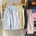 【100% cotton】summer lightweight breathable cool casual versatile belted scimitar casual pants 2614