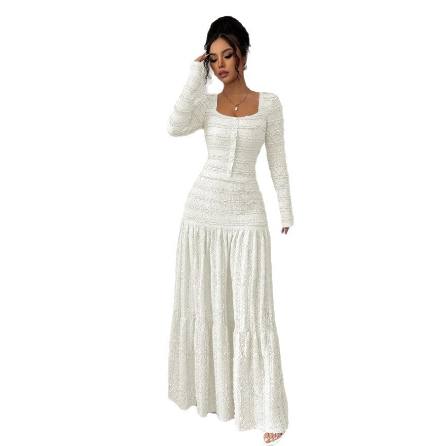 european and american cross-border women's high-waisted a-line skirt - slimming, casual, versatile, mid-length a-line ruffle tiered skirt