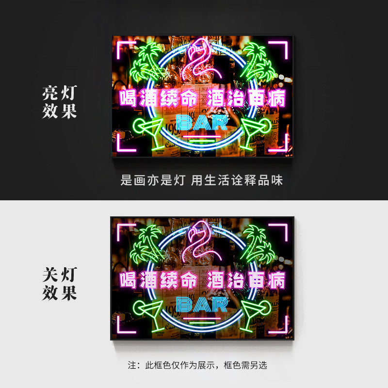 Bar wall decoration painting clear led neon lights luminous characters hanging paintings BBQ shop KTV box pub with lights painting