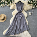 French chic sleeveless knit irregular hem dress - women's summer retro a-line dress - slimming, elegant, and versatile workwear maxi dress