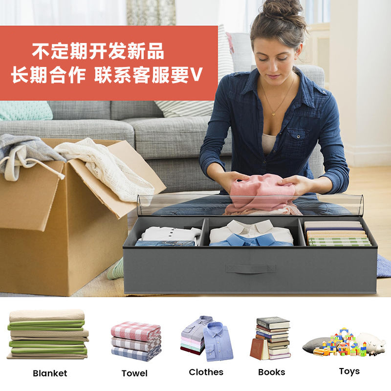 Household under-bed storage with wheels Queen under-bed clothing storage rack for blankets and toy storage boxes