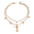 European and american cross-border summer seaside starfish and conch necklace for women multi-layered design sense vacation imitation pearl clavicle chain