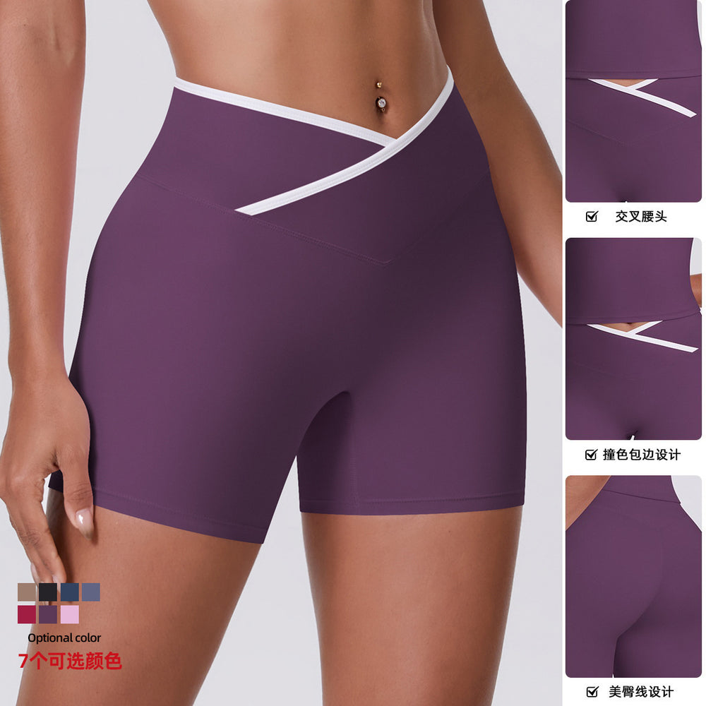 new arrivalfashioncontrast color cross tight high waist yoga shorts sports running fitness three-point yoga pants for women