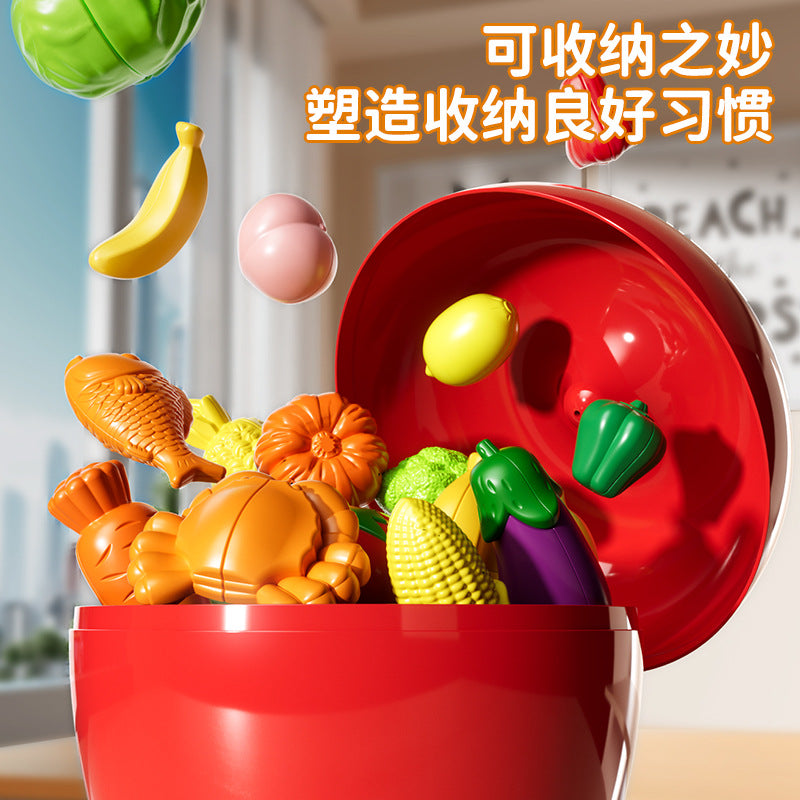 Kids' pretend play fruit toy set - realistic fruits & vegetables (durian included) - apple bucket storage - educational toy for girls ages 3-6