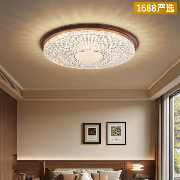 [Strict selection] New Chinese ceiling lamp American retro walnut study antique round solid wood room lamp