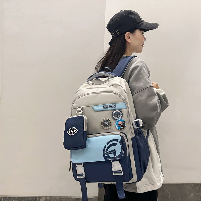 New student schoolbags, men's and women's backpacks, teenagers, campus backpacks, simple and fashionable, high school and high school large-capacity schoolbags