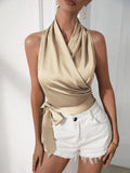women's satin blouse - spring/summer halter neck sexy tie-up sleeveless top
