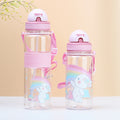 Factory custom cute cartoon kids straw cup cross-border plastic water bottle portable strap flip-top children's water bottle